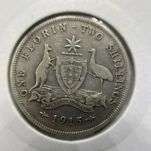 1915 Florin Coin - Very Fine 6 Pearls - Key Date CV $625 George V Silver - Picture 1 of 2