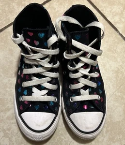 Herz Converse All Star Mädchen High Top Sneaker Schwarz Metálico Schnürer - Bild 1 von 5