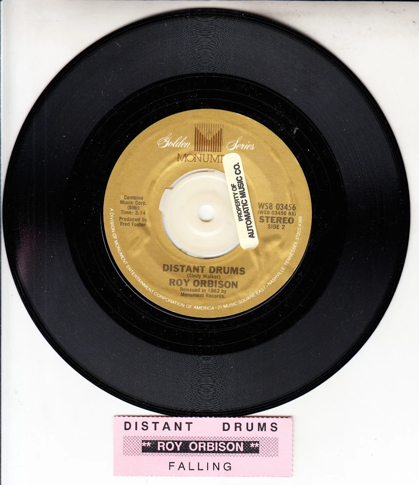 ROY ORBISON Distant Drums & Falling  7" 45 rpm record + juke box title strip - Image 1 of 1