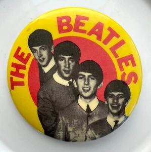 Vintage 1960s THE BEATLES pin yellow & red badge 2.25" button Lennon McCartney - Picture 1 of 2