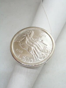 ANELLO in ARGENTO 925 con 500 lire d'Argento serie " Quadriga - Centenario " - Picture 1 of 8
