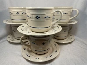 Longaberger Keramik Tassen ~ Untertassen Heritage blau gewebt Traditionen Kaffeeportionen - 6 - Bild 1 von 12