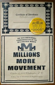 “Million Man March" 2005 "Millions More Movement" Certificate & Pinback Button - Picture 1 of 4
