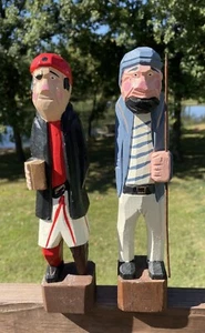 Lot 2 Vintage Hand Carved Wooden Wood Ship Captain Sailor Nautical Figurines 12" - Picture 1 of 9