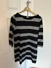 J Crew Small Shift Dress Boatneck 3/4 Sleeves Black & Gray Striped Button Cuff