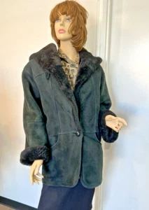 BEAUTIFUL HERDSMEN LEATHERS SHEARLING FUR JACKET WITH HOOD IN BLACK SIZE 8 WARM - Picture 1 of 7