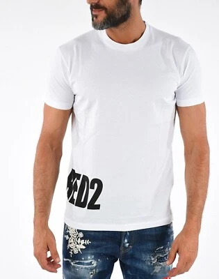 DSQUARED2 D2 Camiseta Hombre Lateral Logo Estampado - Blanco - 100% Auténtico - Imagen 1 de 4