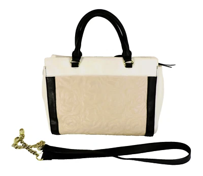 BETSEY JOHNSON Quilted Tote Bag w/ Pouch Beige Black Crossbody Strap Included - Image 1 of 4