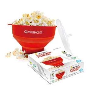 Collapsible Silicone Microwave Hot Air Popcorn Popper Bowl With Lid and Red - Picture 1 of 7