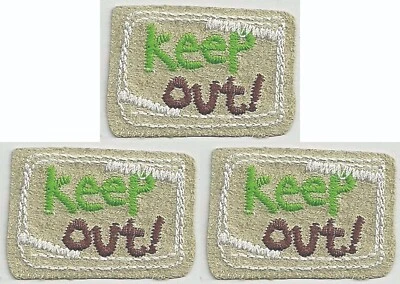 Keep Out Patch Embroidered Earth Tone Iron on Sew on Lot of 3 - Image 1 of 2