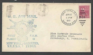 1947 BRIEF #829 PREXY 25c EINZELIGE VERWENDUNG AUF FAM 18 NACH CALCUTTA INDIEN 1. FLT - Bild 1 von 1
