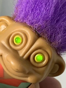 Vintage 90s 3" Soma Troll Lime Unitard GREEN LIGHT-UP EYES Purple Haired WORKING - Bild 1 von 5