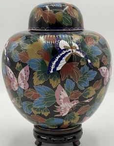 Cloisonné Butterfly Cremation Urn & Stand Outstanding Workmanship 10 1/2” - Picture 1 of 12
