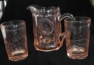 Tiara Indiana Glass Pink Child's Nursery Rhyme Tumblers & Pitcher Beverage 10372 - Picture 1 of 10
