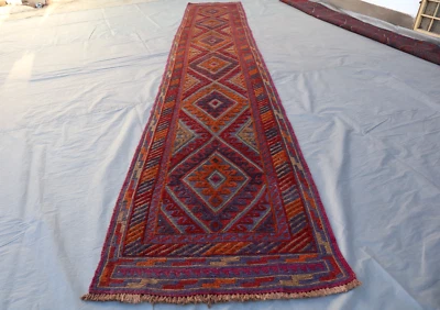 2x12 Handmade Afghan Mishwani Runner Rug - Vintage Wool Tribal Geometric Carpet. - Image 1 of 4