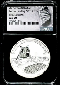 2019-P $1 Australia Moon Landing 50th Silver Dollar NGC MS 70 Fir Releases BS198 - Picture 1 of 6