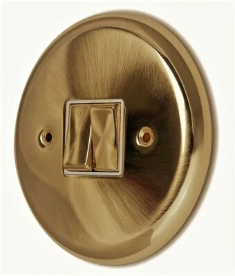 CHALLEC ROUND LIGHT SWITCHES Designer Light Switch Satin Brass Double Gang Unique, Round! 5 Year Guarantee!