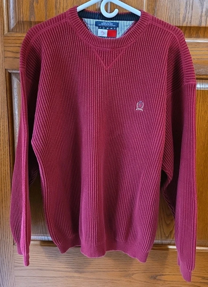 Vintage 90’s Tommy Hilfiger Heavy Cotton Crewneck Sweater Size Large Maroon  - Image 1 of 3