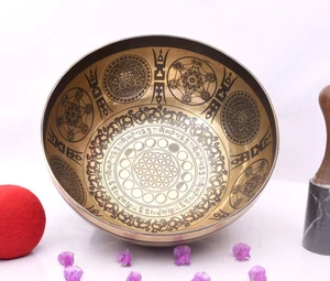 10" Tibetan Singing Bowl–Flower of Life Sacred Geometry for Healing & Meditation - Picture 1 of 10
