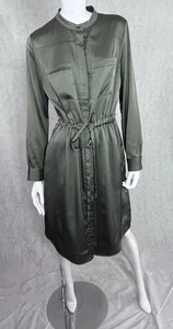BANANA REPUBLIC medium Green Satin Button Tie Waist Long Sleeve Shirt Dress - Picture 1 of 15