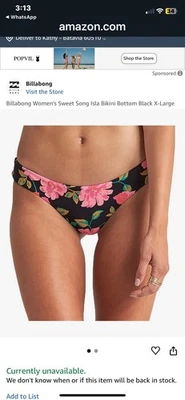 Parte inferior de bikini Billabong Sweet Song para mujer talla XL/14 negra floral Foto 1 de 4