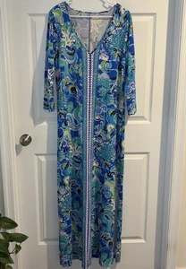 Lilly Pulitzer Anissa Maxi Dress Blue Grotto Sirens and Spirits Women’s Size L - Picture 1 of 3