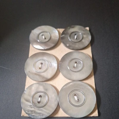 Echte Perlmutt Knöpfe Set 6 Stück grau schimmer, 2loch Knöpfe, alle ca. 38 mm  - Bild 1 von 3