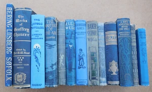 Lotto 16 libri BLU vintage spine decorative arredamento interno esposizione lavoro antichi - Foto 1 di 10