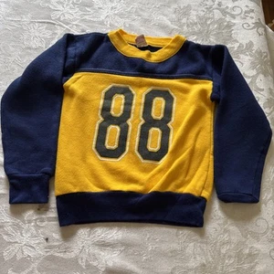 Donmoor Sweatshirt Youth 7 Knit Fleece Colorblock Retro Gold Blue Vintage Kid - Picture 1 of 4