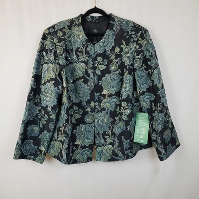 Sandra Darren Evening Jacket 22W Black Blue Beaded Floral Tapestry Art To Wear - Image 1 of 4