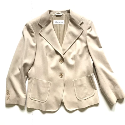 Max Mara Blazer Jacket Coat Womens 14 Beige Tan Wool Two Button Single Breasted - Image 1 of 4