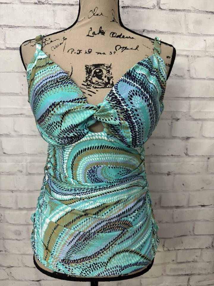 Traje de baño abstracto Jantzen talla 38D/DD Tankini Top ropa de resort con aros ojo de cerradura Foto 1 de 4
