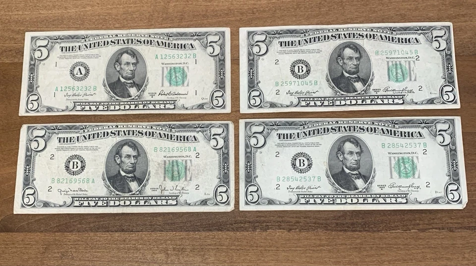 $5 1950 Federal Reserve Bank Note Green Seal Lot Of 4 - Image 1 of 4