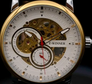 Winner Herren Männer Uhr Automatik Armbanduhr Weiß Schwarz Farben, offene Unruh - Bild 1 von 2