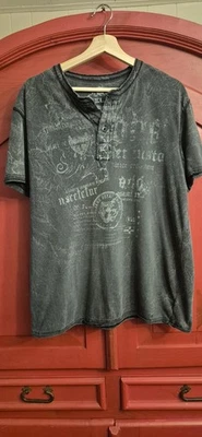 Helix Size Large Mens Button Collar Short Sleeve Shirt Tatto Style Design EUC - Image 1 of 3