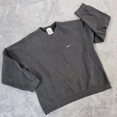 Sudadera De Colección Nike Para Hombres Grande Gris Años 90 Swoosh Logo Cuello Redondo Tejido Inverso Y2K Foto 1 de 4