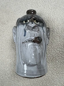 Signed-Dal Burtchaell "UGLY FACE" Pottery Jug w/Multi-Color Glaze & Firing 10" - Picture 1 of 5