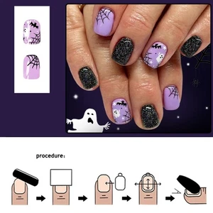 Halloween Press On Nails 24Pcs Glittering False Nails Cobweb Not Need Tools - Picture 1 of 8