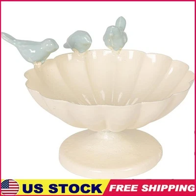 Antique White Blue Scalloped Metal Bowl 3D Bird Design Rustic Home Decor New - Image 1 of 4