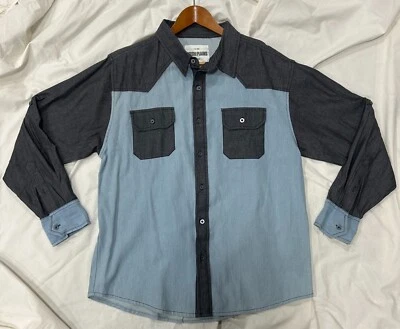 Ditch Plains Long Sleeve Button Up Size L Grey/Blue Western Style Shirt - Image 1 of 4