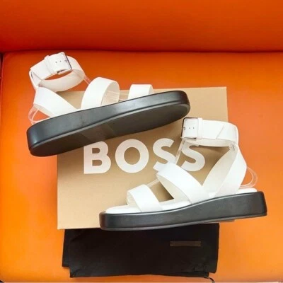 ¡Nuevo! Sandalias de plataforma de gladiador de cuero con tiras escarlata Hugo Boss 39 9 Foto 1 de 4
