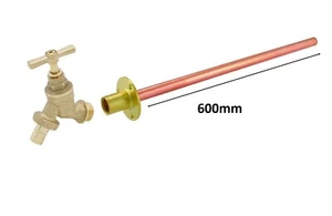 Outside Garden Tap Wall Plate Tube + 15mm X 1/2 600mm Copper Pipe Tube Through - Picture 1 of 4