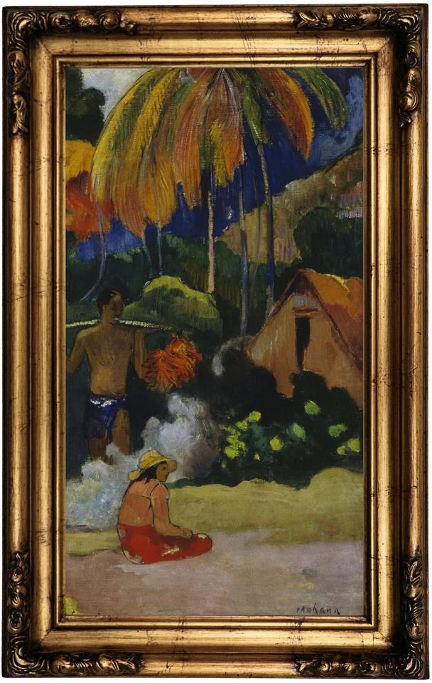 Impresión en lienzo con marco de madera Gauguin paisaje en Tahití 1892 repro 12x22 Foto 1 de 1