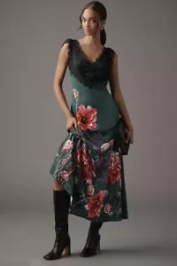 New By Anthropologie Sleeveless Lace-Bodice Slip Midi Dress 6 Green $248 NWT - Picture 1 of 4