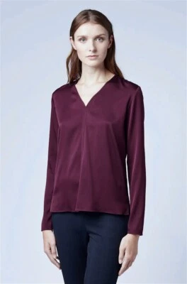 Blusa Top Hugo Boss Púrpura Violeta Ivala Cuello en V Alto Bajo Seda Elastizada 2 EE. UU. = XS Foto 1 de 4