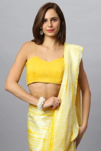 Yellow Satin Tie Dye Sarong Saree NO BLOUSE - Picture 1 of 6