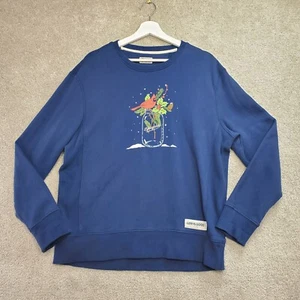 Life is Good Sweatshirt Womens Large Blue Cotton Crew Neck Nature Bird Flowers - Picture 1 of 11