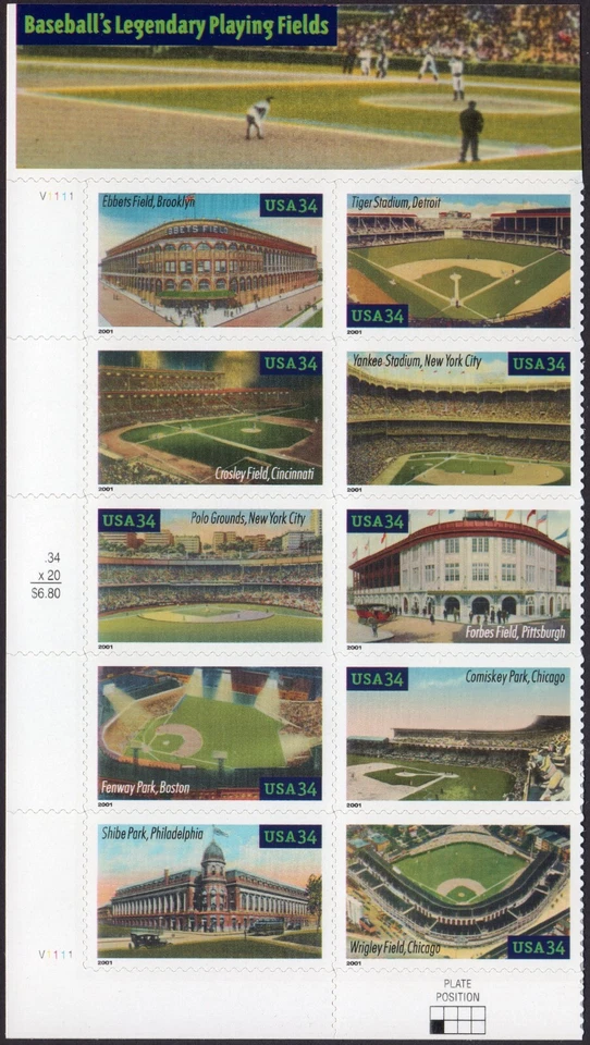 Scott #3510-3519 Legendary Baseball Fields Half Sheet of 10 Stamps - MNH Left - Image 1 of 2