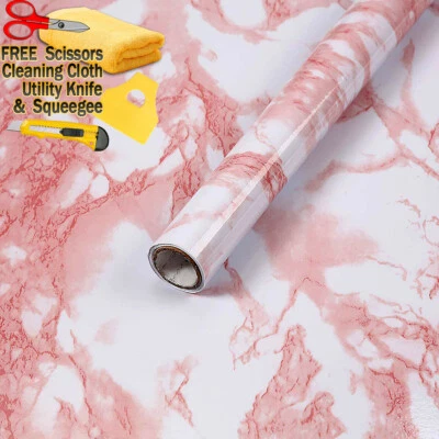 4ft x 20ft Gloss Pink Marble Granite Stone Wallpaper Vinyl Film Home 48" x 240" - Image 1 of 4