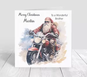 Personalised Christmas Card Brother, Grandson, Son, Nephew, Cousin Biker Santa - Picture 1 of 1